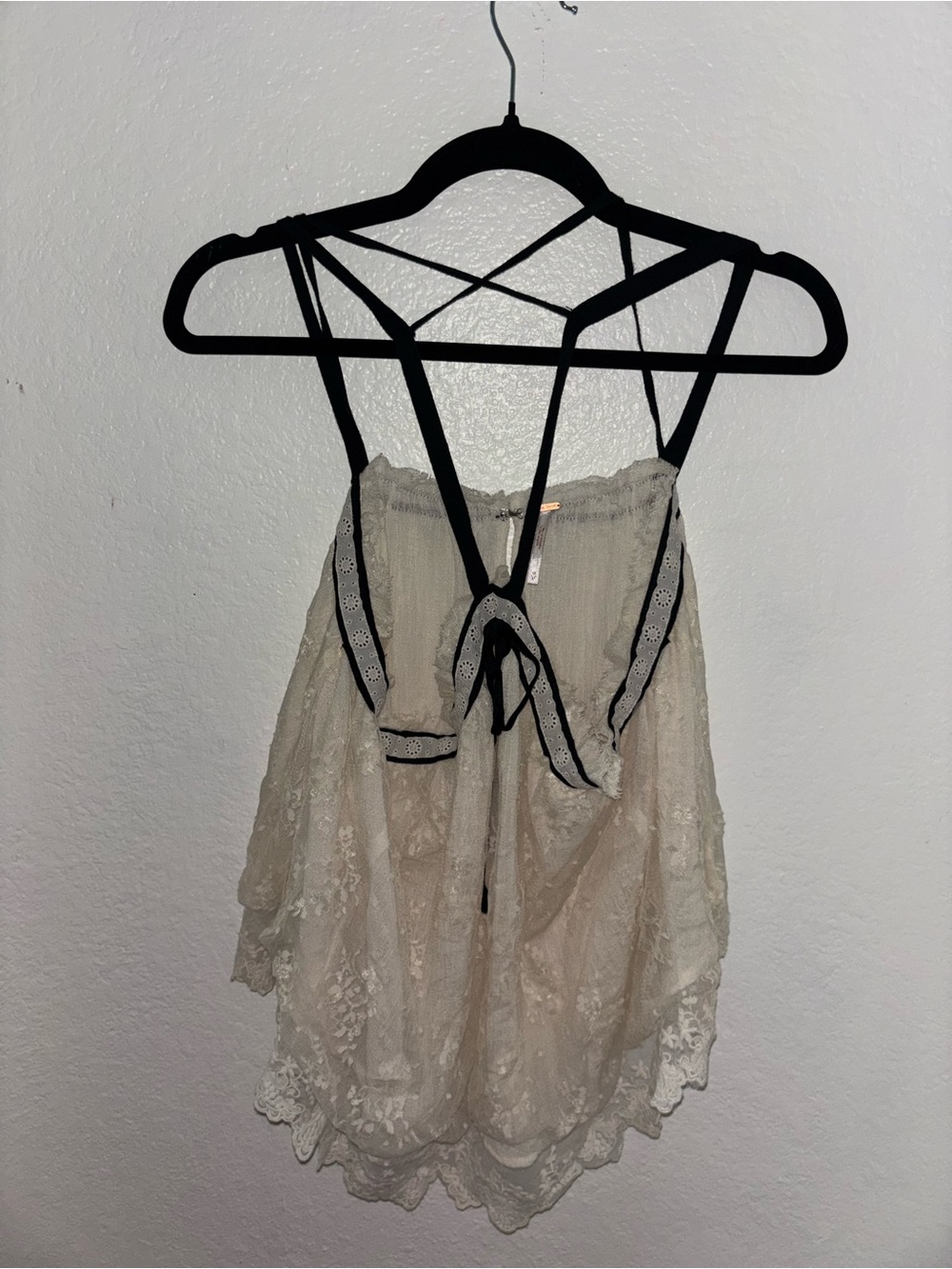 Vintage Free People Dainty Lace Layered Strapy Ivory Camisole